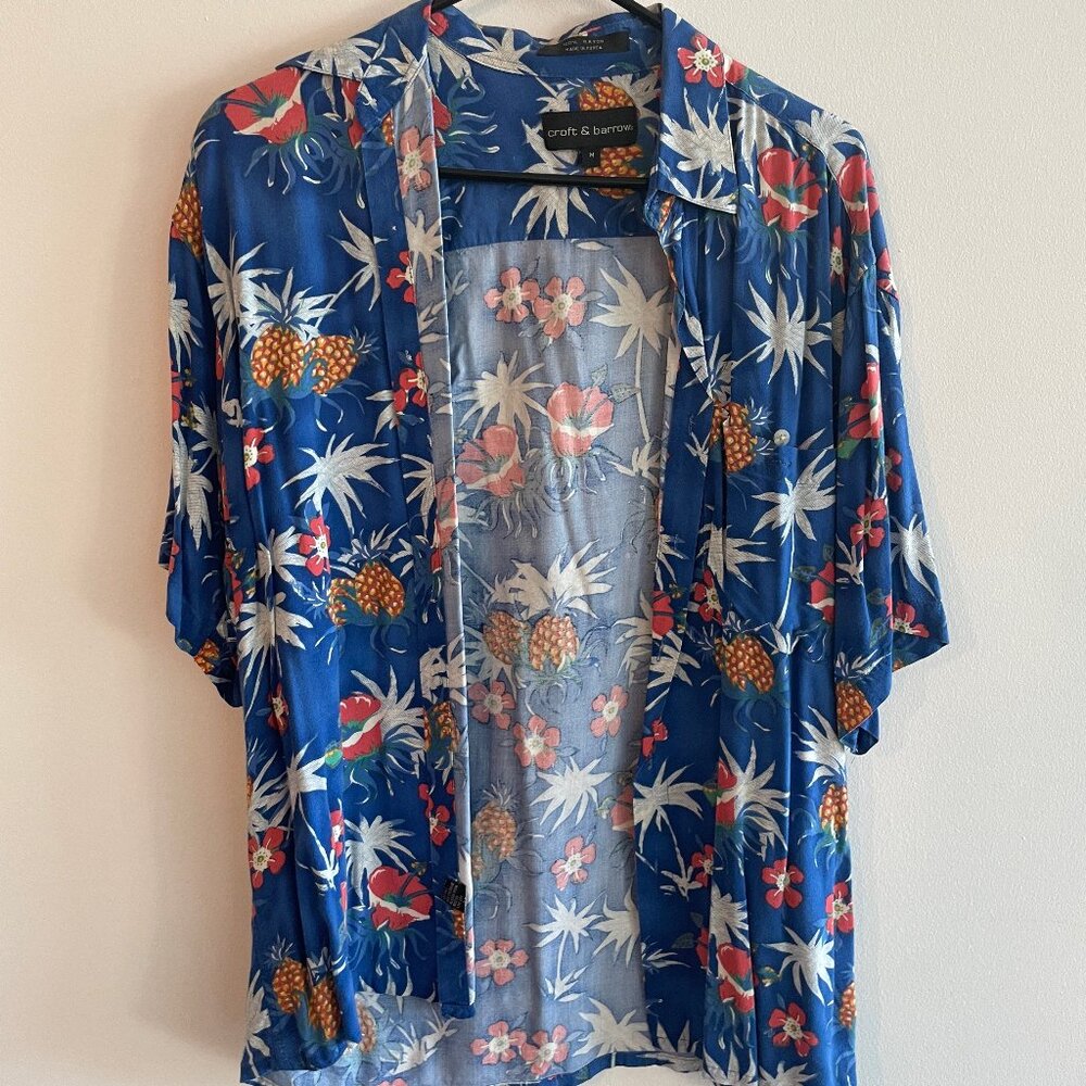 CROFT&BARROW Mens Hawaiian Shirt Blue Crazy Pattern M